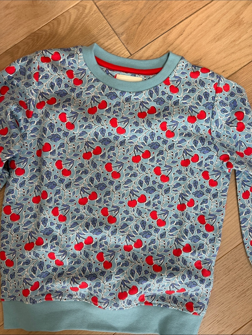 Mini Boden Light Blue Sweatshirt with Red Cherry Print - Picture 2 of 5